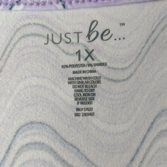 Just Be Womens Plus Size 1X Wave Print Crisscross Neck Short Sleeve Dress Purple - Picture 4 of 7